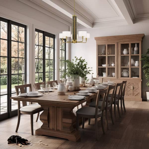 Chelsea 5-Light Soft Brass Chandelier with White Silk Shades