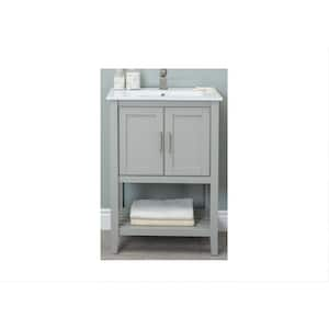 KD 24 in. W x 18 in. D x 34 in. H Bath Vanity in White Gray with Ceramic Vanity Top in White with White Basin