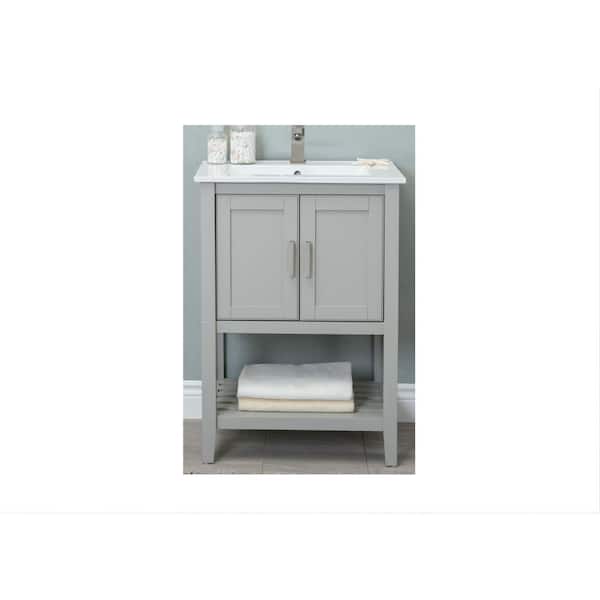 Unbranded KD 24 in. W x 18 in. D x 34 in. H Bath Vanity in White Gray with Ceramic Vanity Top in White with White Basin