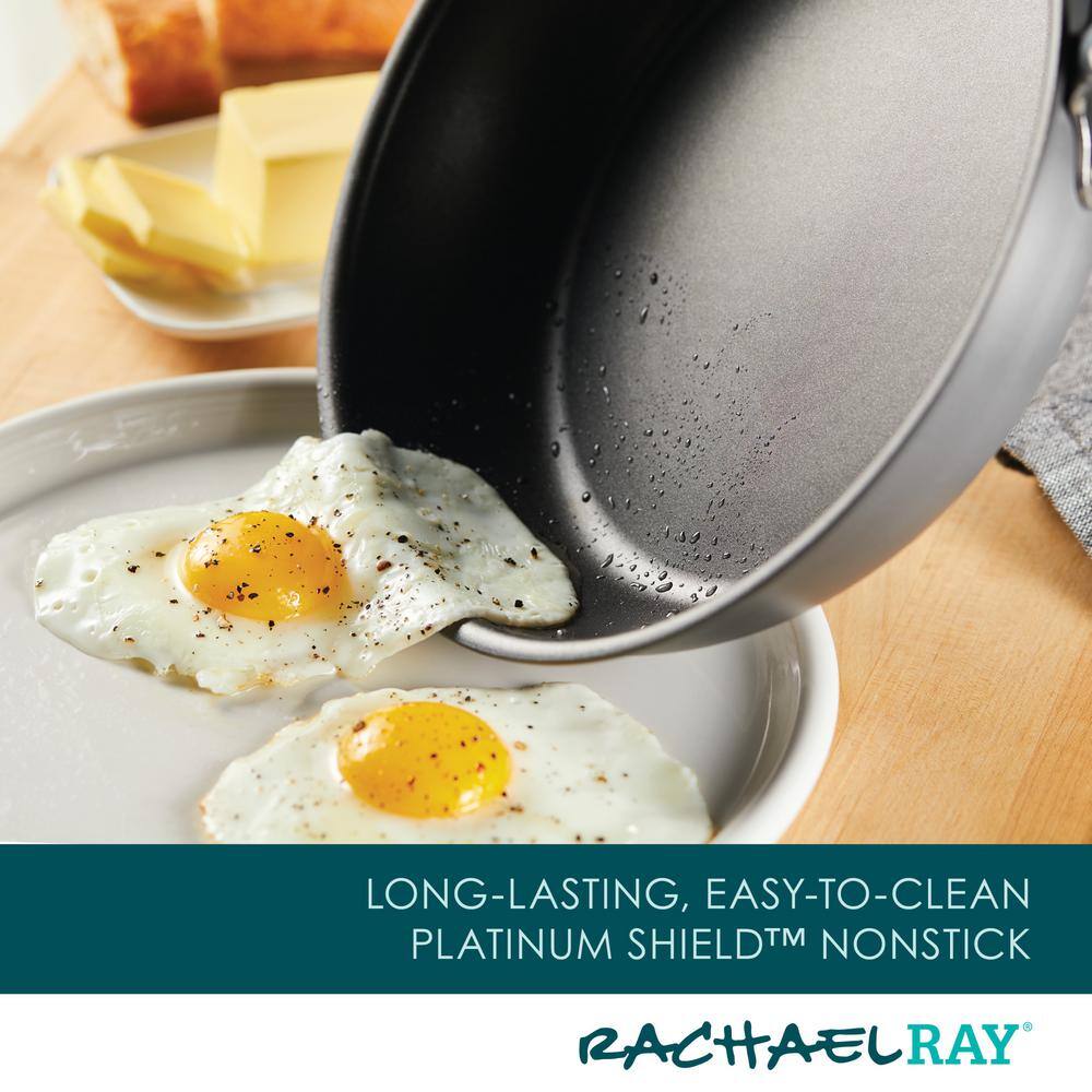 10.25" Gray Aluminum Nonstick Deep Fry Pan with Teal Handles