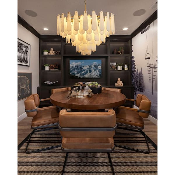Modern Chandelier 32 in. 16-Lights Gold Chandelier With Alabaster Shade,Chandelier for Dining Room, Living Room, Bedroom