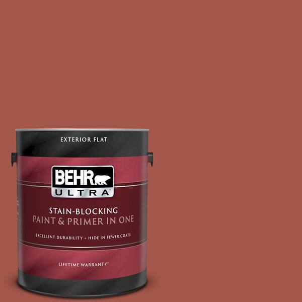 BEHR ULTRA 1 gal. #UL120-20 Cajun Red Flat Exterior Paint and Primer in One