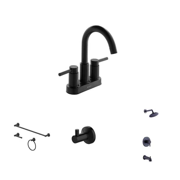 Dorind Matte Black Bathroom Faucet, 3-Piece Hardware Set, Robe Hook, and Tub/Shower Faucet Combo