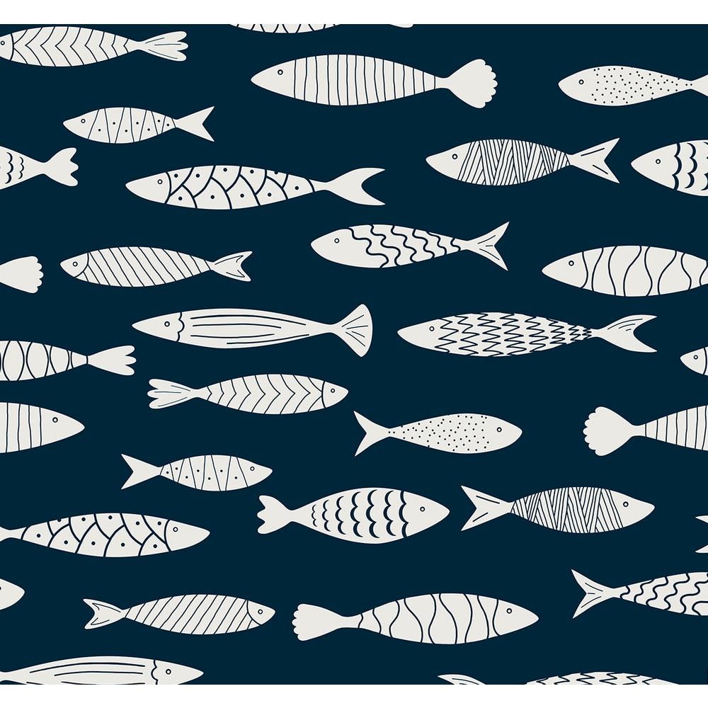 Blue Fish Removable Wallpaper, Beach Wall Decor, Cabin Wallpaper