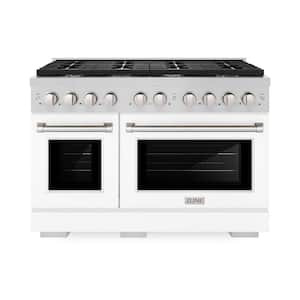 Paramount 48 in. 8-Burner Double Convection Oven Dual Fuel Range in Stainless Steel and Matte White Door