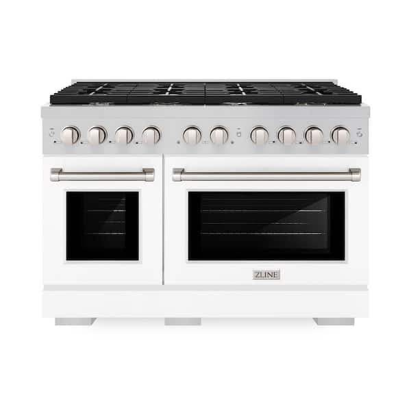 ZLINE Kitchen and Bath Paramount 48 in. 8-Burner Double Convection Oven Dual Fuel Range in Stainless Steel and Matte White Door