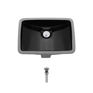 Undermount Porcelain Bathroom Sink in Black with Pop-Up Drain in Chrome