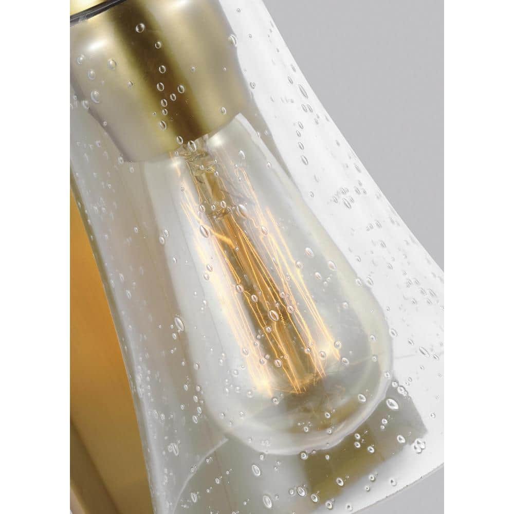 Burnished Brass 1-Light Wall Sconce with Clear Seeded Glass Shade