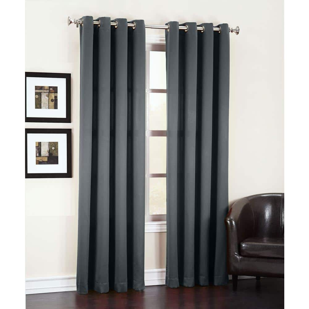 Sun Zero Black Solid Grommet Room Darkening Curtain - 54 in. W x 84 in. L  43511 - The Home Depot