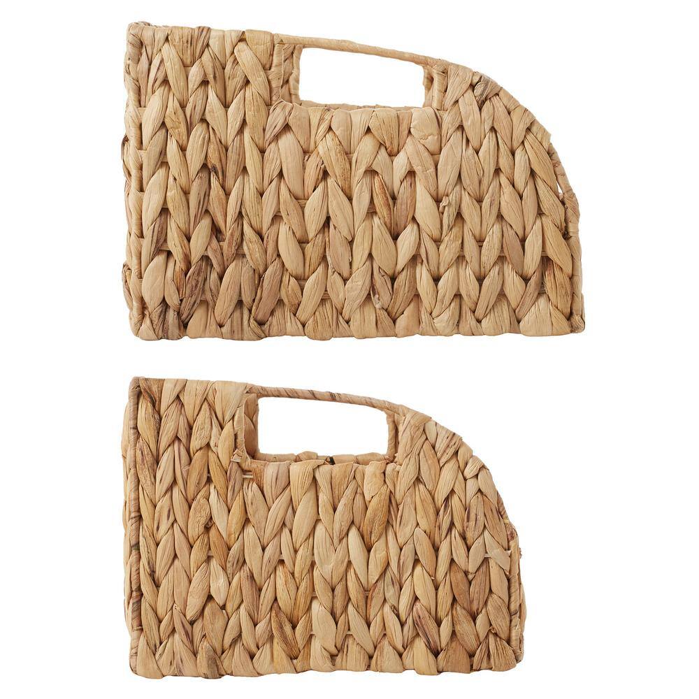 Natural Water Hyacinth Woven Rectangular Storage Baskets with Handles
