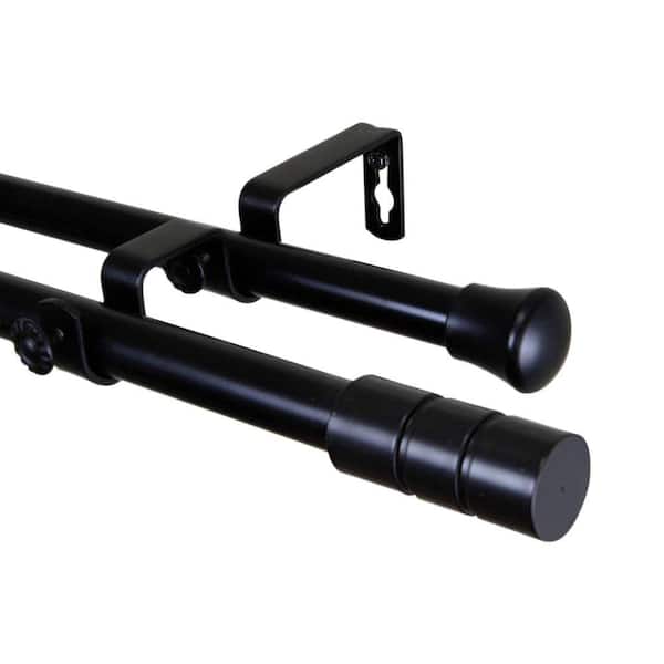 Rod Desyne 28 in. - 48 in. Black Telescoping Double Curtain Rod Kit with Theo Finial