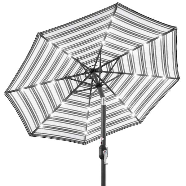 Best Choice Products 10 ft. Market Solar LED Lighted Tilt Patio Umbrella with UV-Resistant Fabric in Black Stripe