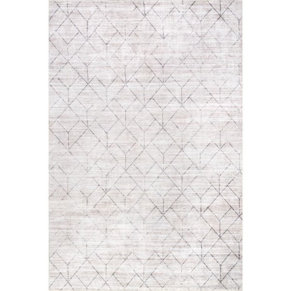 Stacey Diamond Spill Proof Washable Light Grey 8 ft. x 10 ft. Indoor Area Rug