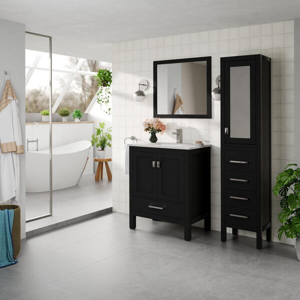 Eviva London 24 in. W x 18 in. D x 34 in. H Bathroom Vanity in Espresso with White Carrara Marble Top with White Sink