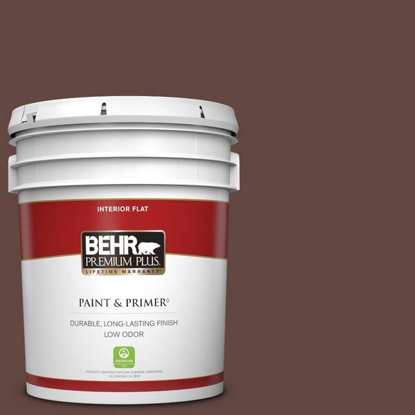 BEHR PREMIUM PLUS 5 gal. #180F-7 Warm Brownie Flat Low Odor Interior Paint & Primer