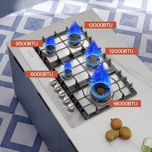 Pro-Style 30 in. Built-In Gas Cooktop in Stainless Steel with 5-Burners Including a 18000 BTUs Power Burner