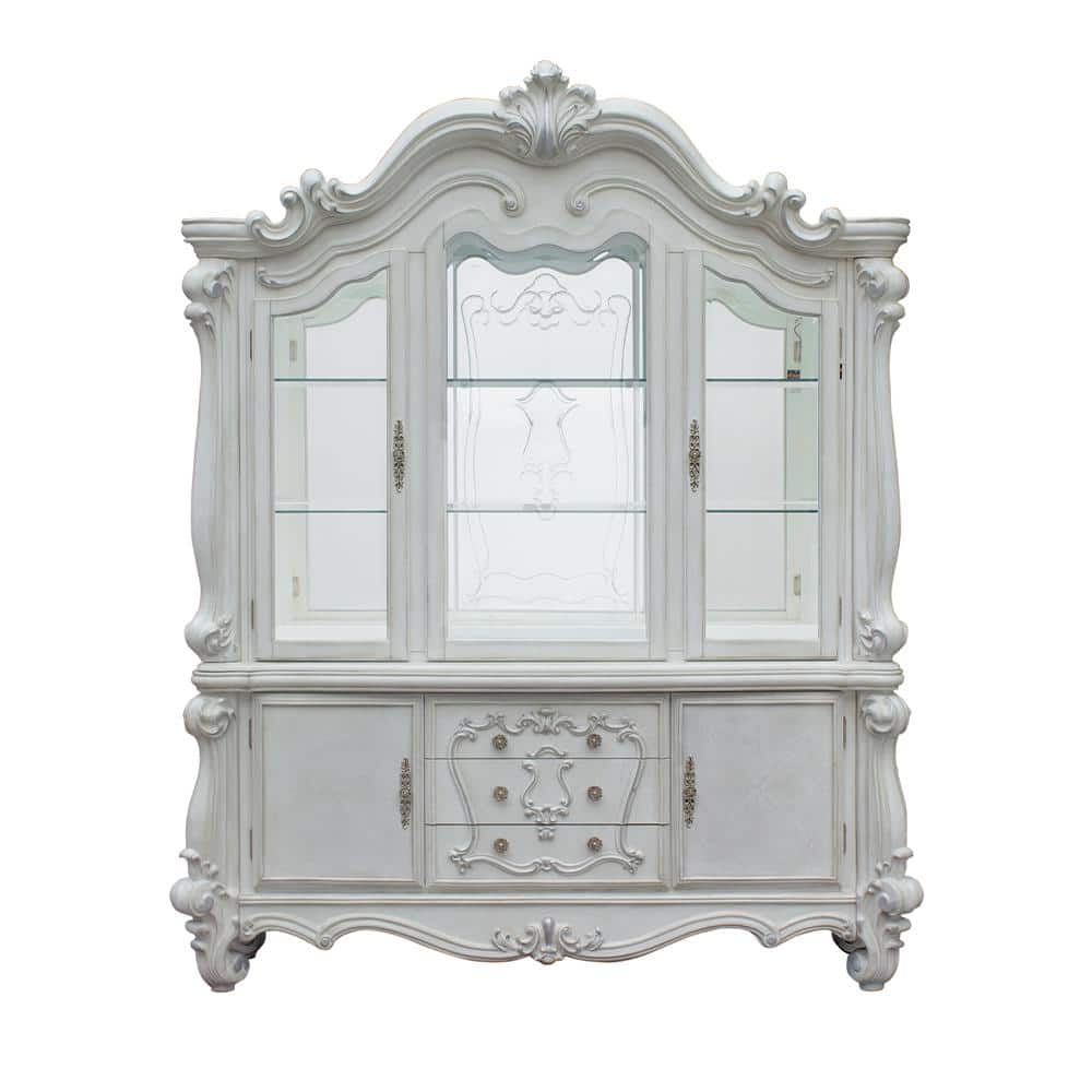 Versailles Bone White Lighted China Cabinet with Glass Doors