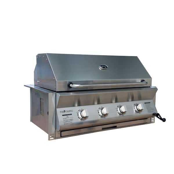 4-Burner Built-In Propane Gas Grill in Stainless Steel with Height Adjustable Cooking Surface