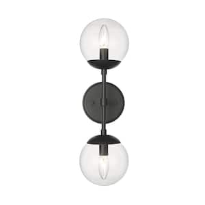 Avell 5.5 in. 2-Light Matte Black Sconce with Clear Glass