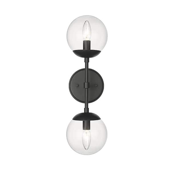 Millennium Lighting Avell 5.5 in. 2-Light Matte Black Sconce with Clear Glass