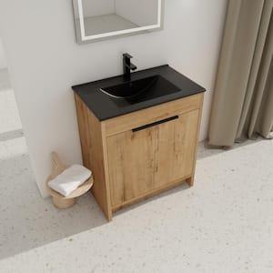 High Quality 30 in. W x 18 in. D x 34 in. H Single Sink Freestanding Bath Vanity in Imitative Oak with Black Ceramic Top