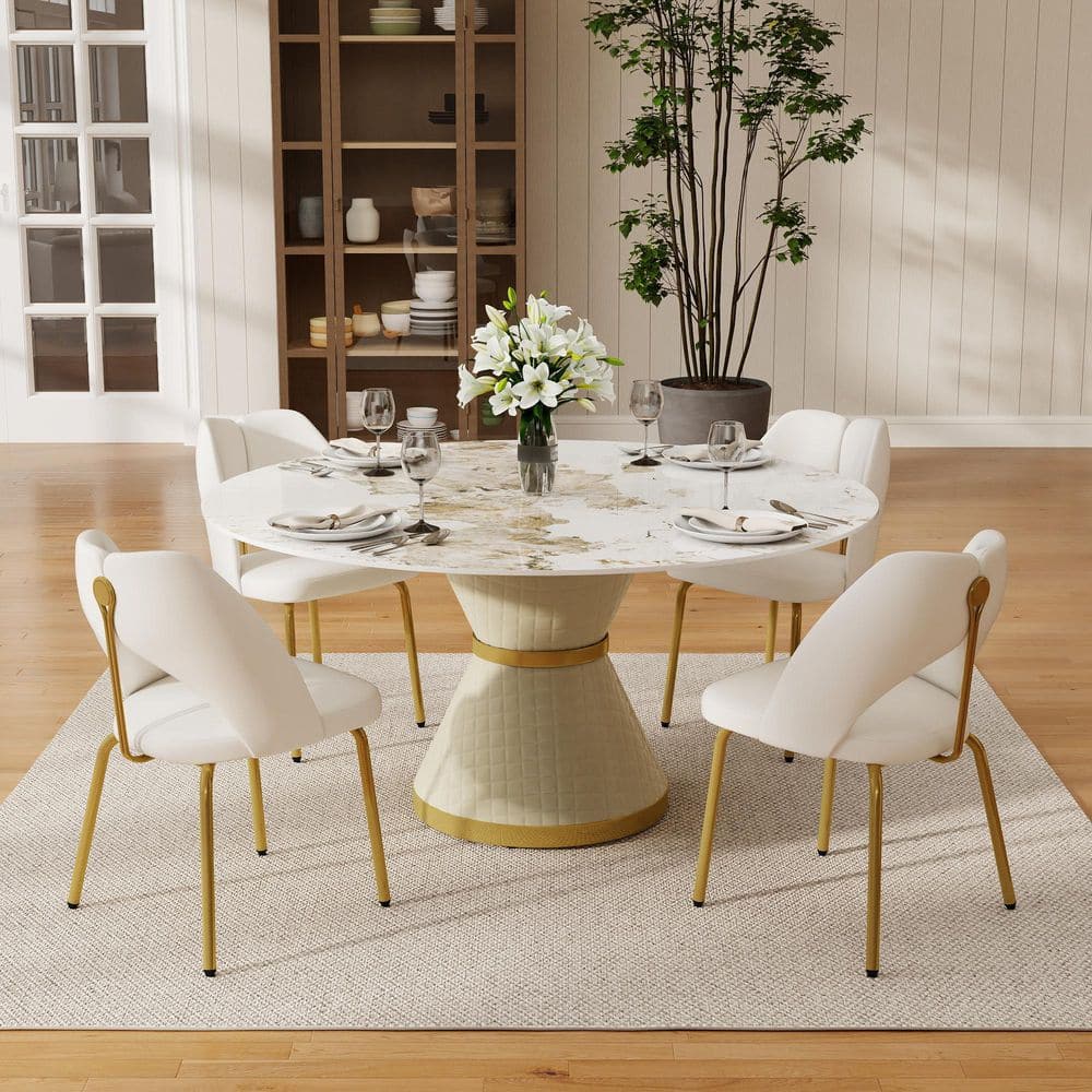 Magic Home 59 in. Pandora Sintered Stone Round Top Pedestal White