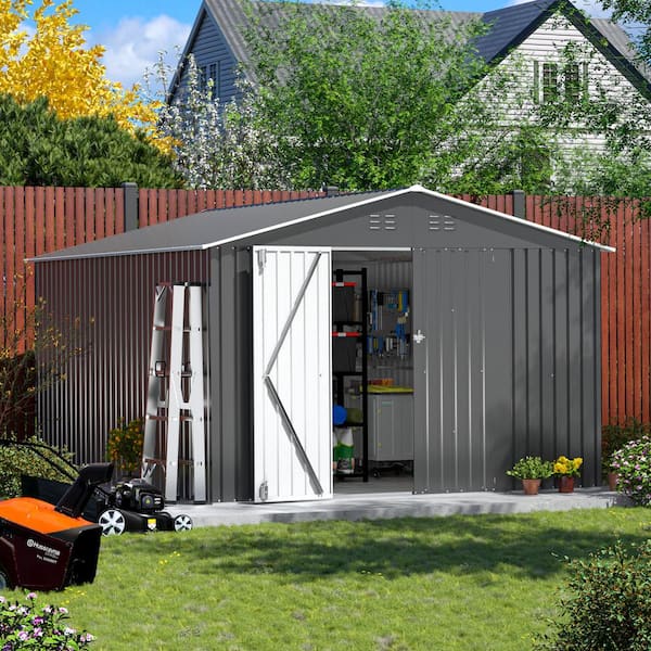 10 ft. W x 12 ft. D Gray Outdoor Galvanized Steel Frame Metal Storage Shed