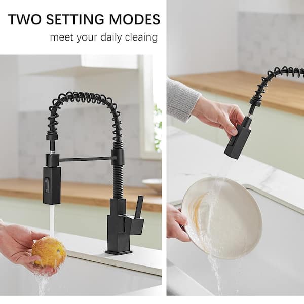 AIMADI Matte Black Kitchen Faucet – Commercial Style Spring Pull-Down, Single Handle, 360° Swivel, Sprayer & Stream Modes, For Double/Single Sinks
