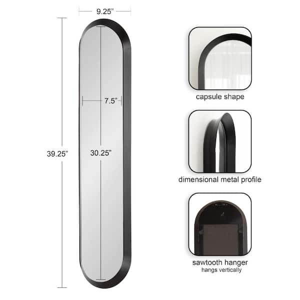 Niya Black 9 in. W x 39 in. H Capsule Metal Framed Mirror
