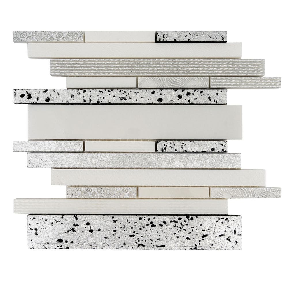 Artisana 12x12 in. White Silver Polish Foil Texture Stone Linear Stack Mosaic Wall and Floor Tile(4.83 sqft/case,5-Pack) price history on PriceWatchPro
