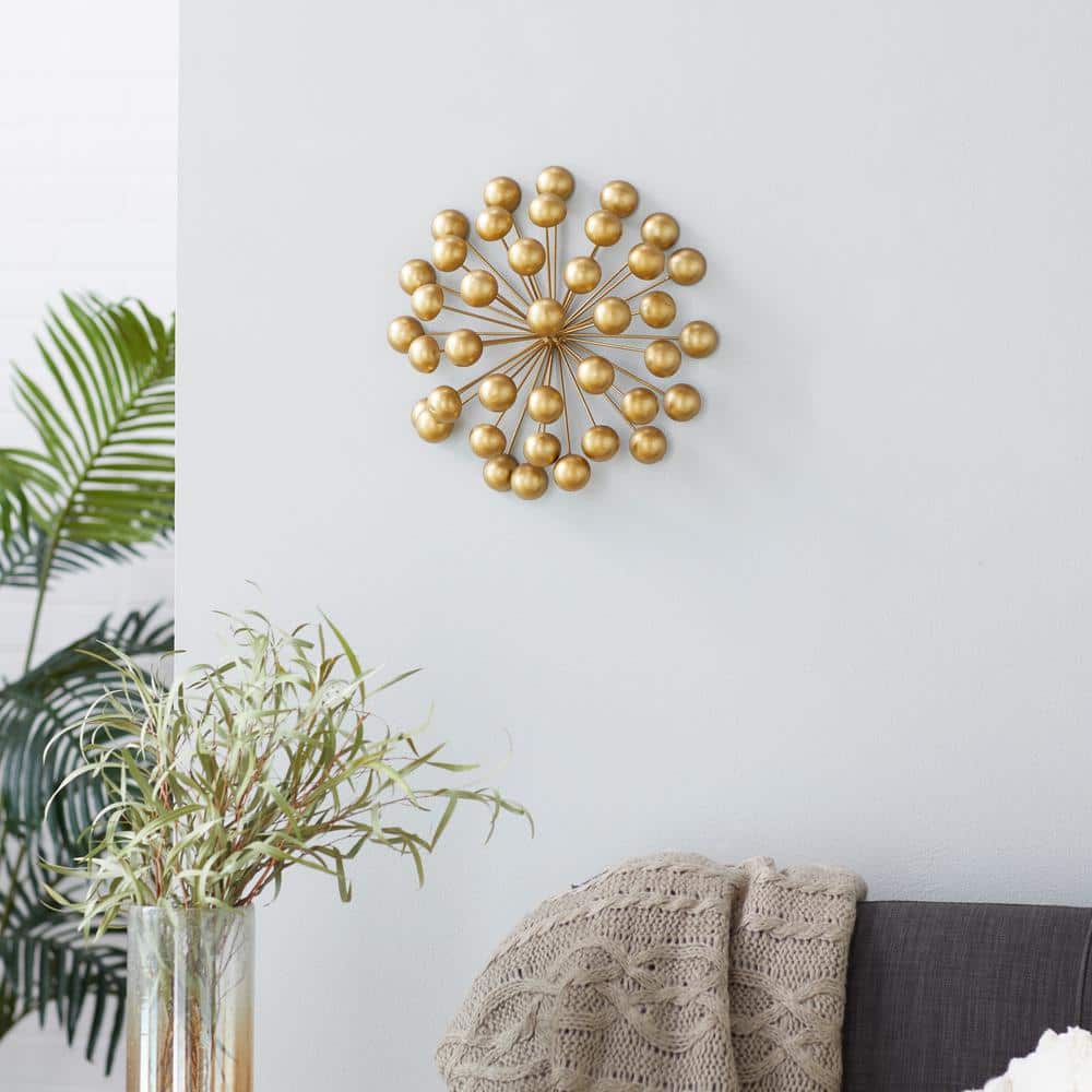 Gold Metal Starburst Wall Sculpture with Orb Detailing
