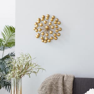 12 in. x  12 in. Metal Gold Starburst Wall Decor with Orb Detailing