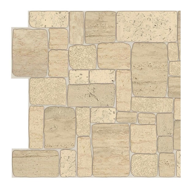 Dundee Deco 3D Falkirk Retro 1/100 in. x 39 in. x 20 in. Light Beige Faux Limestone PVC Decorative Wall Paneling (5-Pack)