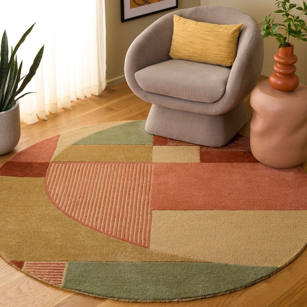 Fifth Avenue 6 ft. x 6 ft. Round Green/Pink Modern Geometric Area Rug