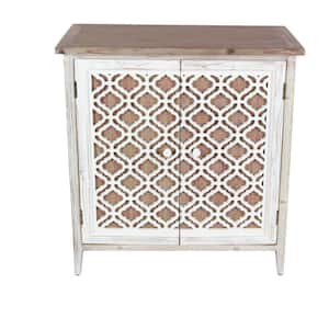 Brown Wood Geometric Cabinet with Carved Relief Overlay