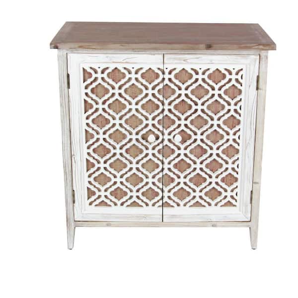 Litton Lane Brown Wood Geometric Cabinet with Carved Relief Overlay