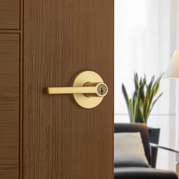 Halifax Satin Brass Round Keyed Entry Door Handle Handle Featuring SmartKey Security