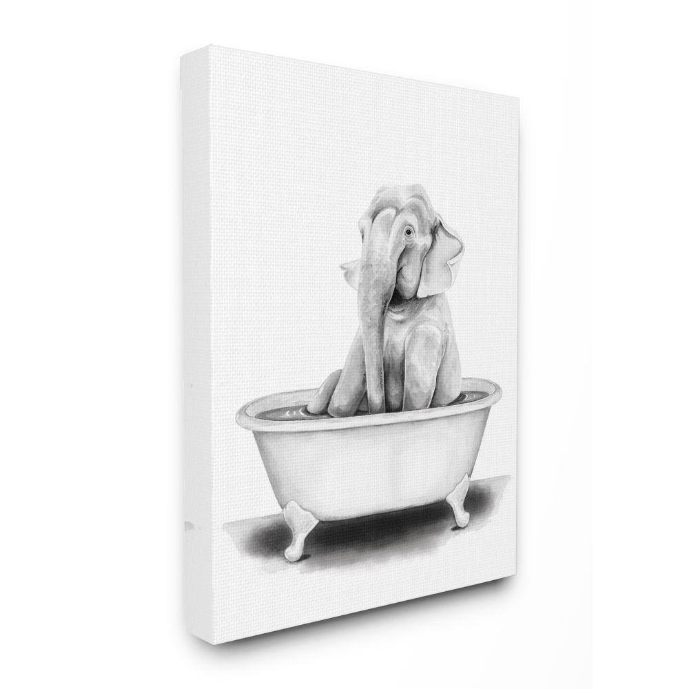 Canvas Wall Art Elephant In Bathtube Canvas Print Black And White Animal Wall Art Contemporary Painting Bathtub Wall Decor Funny Artworks Home Decor For Bathroom Living Room Bedroom Framed 12x16inch 