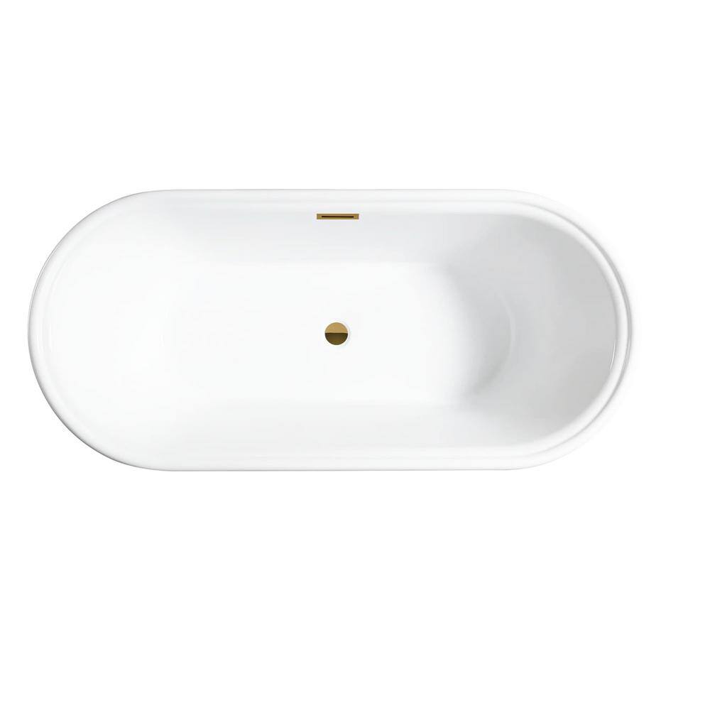 59'' White Freestanding Acrylic Soaking Bathtub