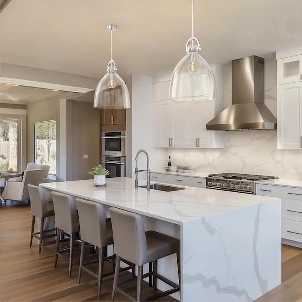 18 in. 1-Light Modern Industrial Pendant Light with Clear Glass Shade, Brushed Nickel for Kitchen Island and Dining Room