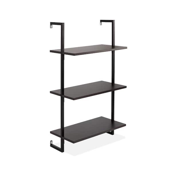 Madera 40.55 in. Classic Industrial 3-Shelf Wood Wall-Mounted Open Ladder Bookcase with Metal Frame, Black