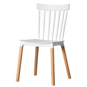 White Modern Plastic Dining Chair Windsor Design with Beech Wood Legs