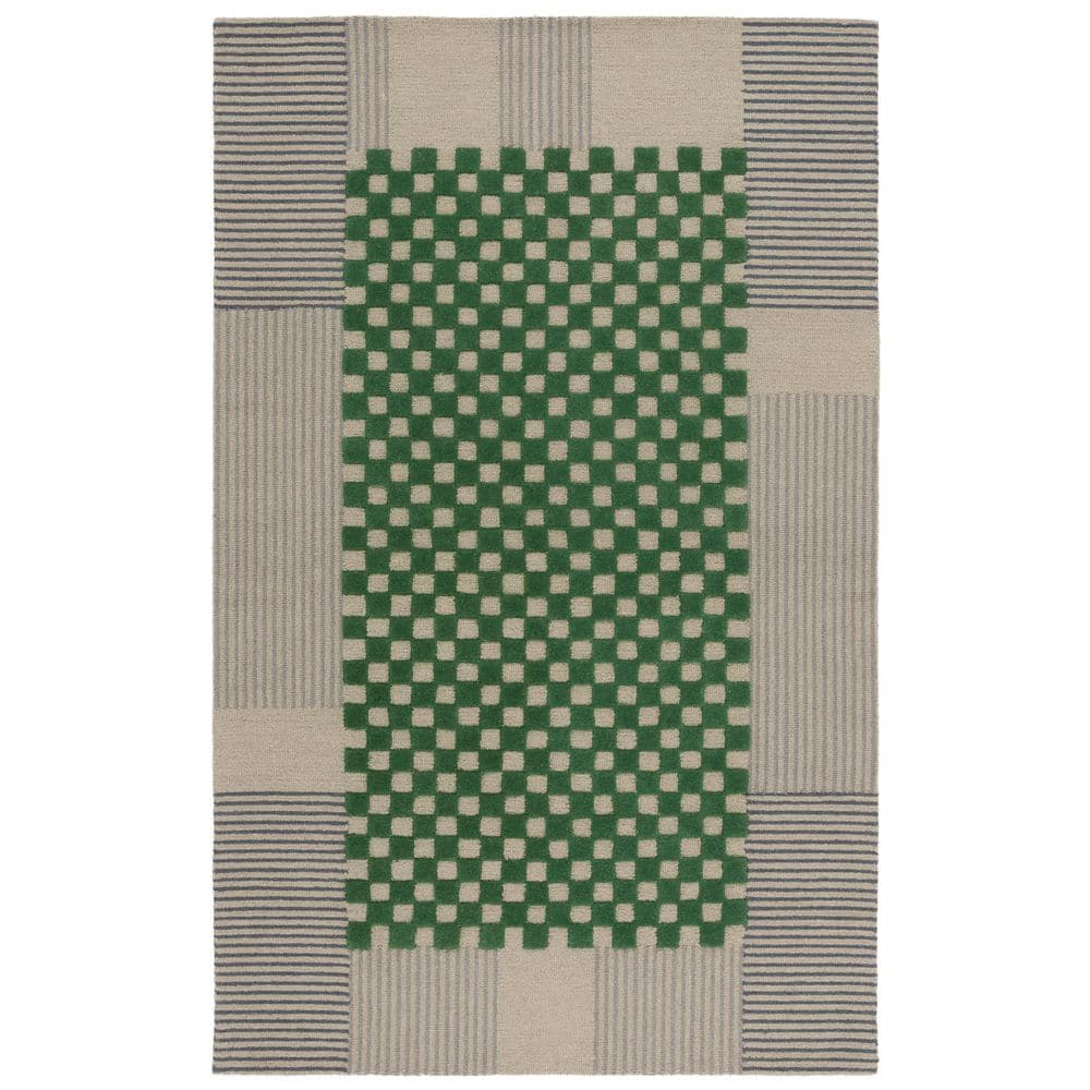 SAFAVIEH Genre 5 ft. x 8 ft. Gray/Green Checker Geometric Area Rug ...