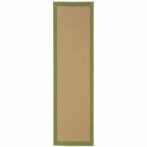 Beige 2 ft. x 8 ft. Loomed Border Polypropylene Rectangle Indoor/Outdoor Area Rug