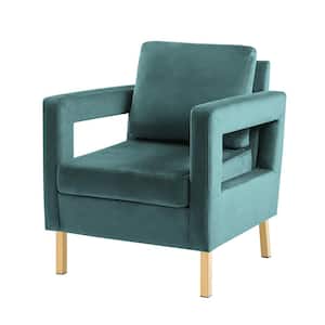 Anika Modern Blue Comfy Velvet Arm Chair with Stainless Steel Legs and Square Open-framed Arm