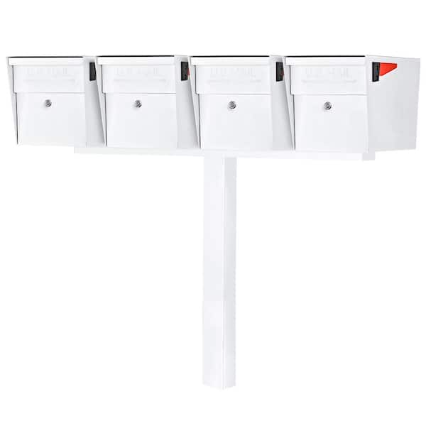 MailBoss X4 Locking Mailbox Post Mount Combo Kit, Alpine White, In-Ground Post, 4 Compartment High Security Cluster
