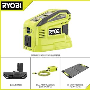 150-Watt Push Button Start Power Source 18-Volt Battery Generator with 2.0 Ah Battery and 60-Watt Premium Solar Panel