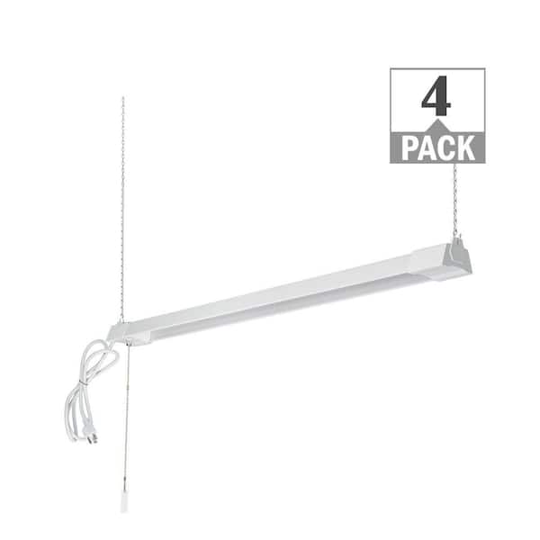 ETI LIGHTING 3 ft. 32-Watt Plug-in Integrated LED White Shop Light with Pull Chain 3000LM Bright White 4000K 5ft Power Cord (4-Pack)