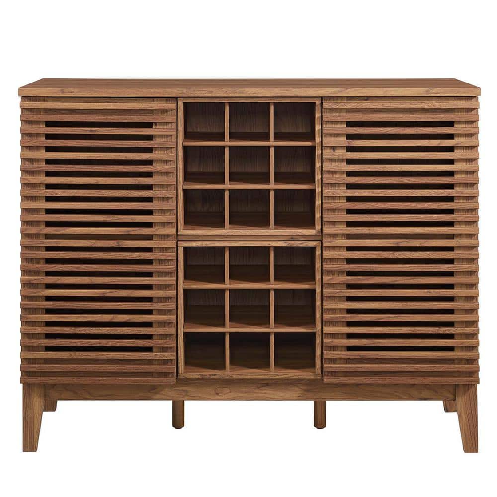 Mid-Century Walnut Grain Laminate Bar Cabinet with Wine Rack