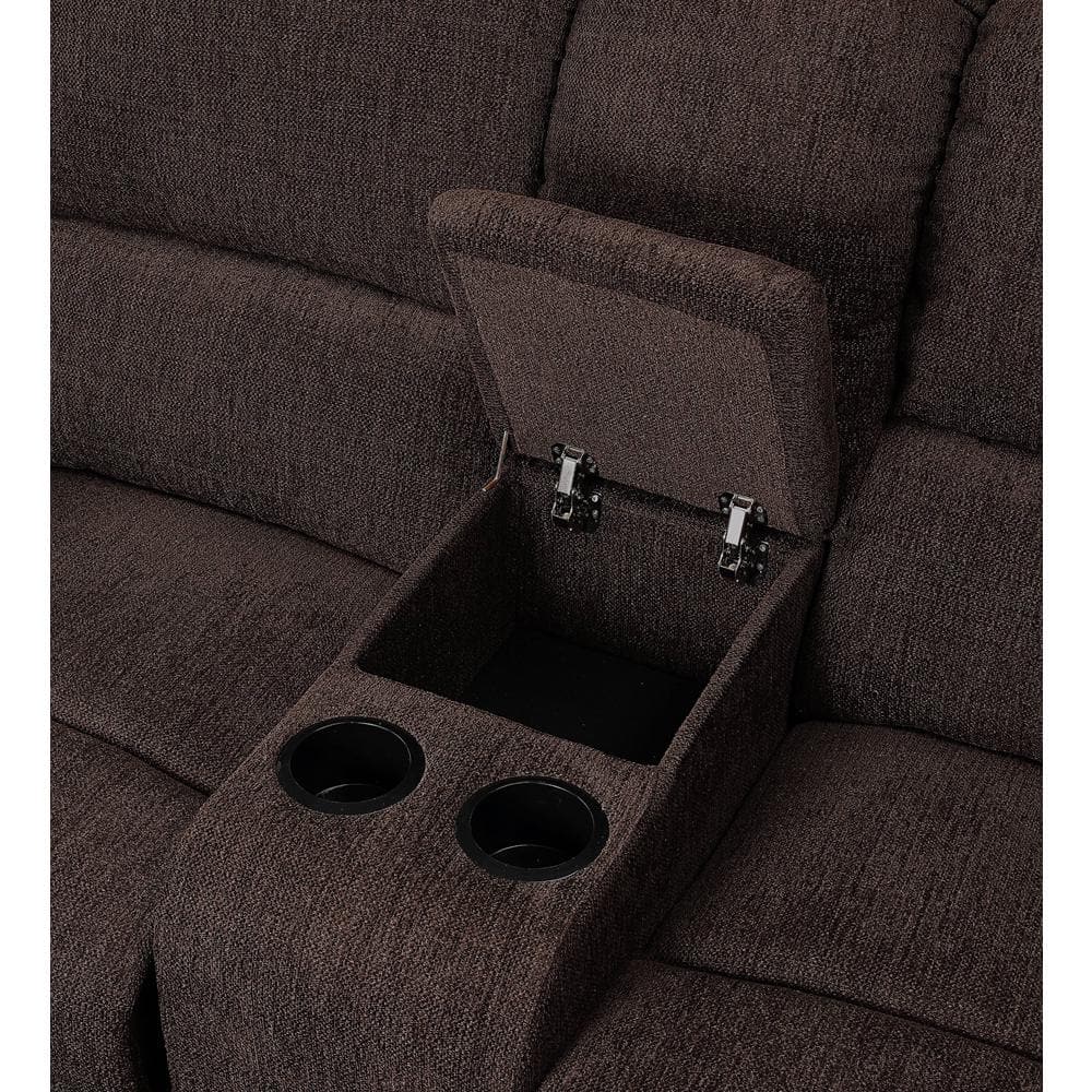 Kalen 78'' Velvety Brown Chenille Reclining Sofa with Cup Holders